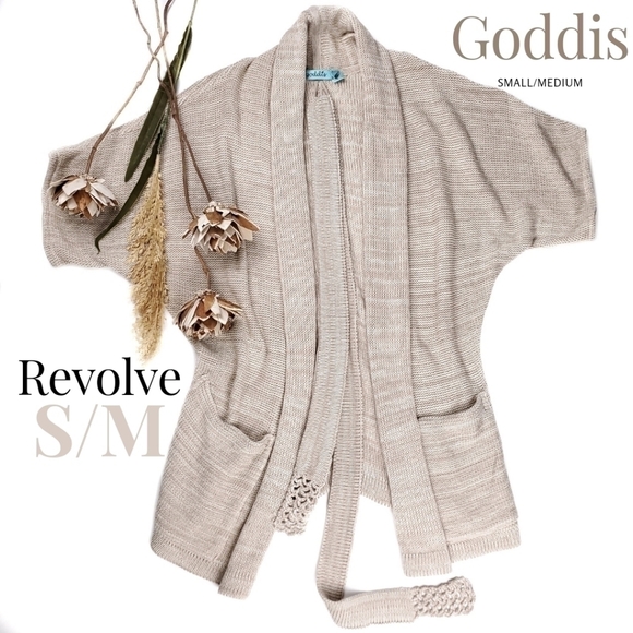 New Revolve Goddis Beige Tan Belted Waterfall Sweater Size Small / Medium - Picture 1 of 12